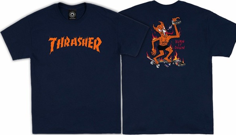 Clothing & Accessories Thrasher | Thrasher Burn It Down Ss S-Navy