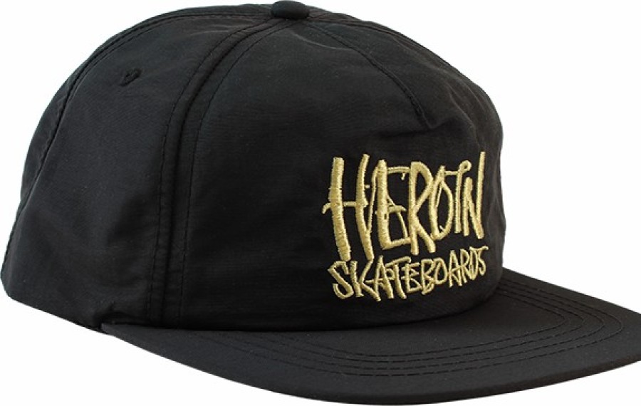 Clothing & Accessories HEROIN | Heroin Script Nylon Hat Adj-Blk/Gold