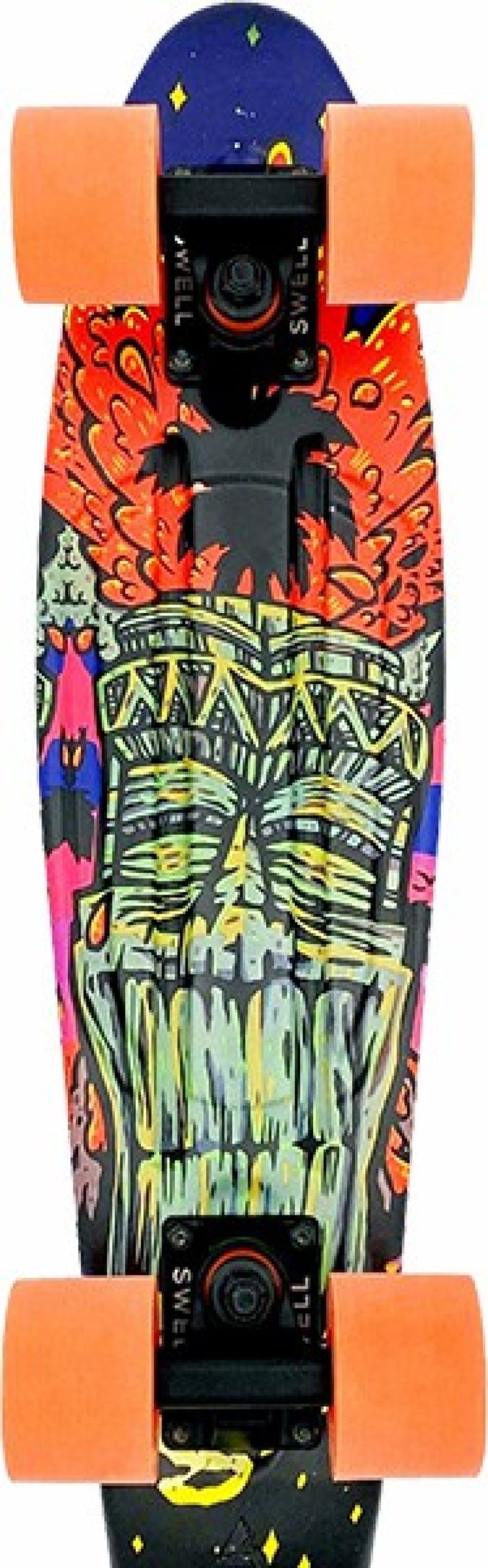 Skateboards SWE | Swell 22″ Complete Tiki Volcano Blk/Blk/Org