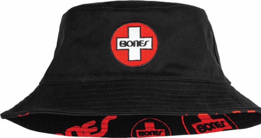 Clothing & Accessories Bones Bearings | Bones Bearings Swiss Reversible Bucket Hat Blk/Red