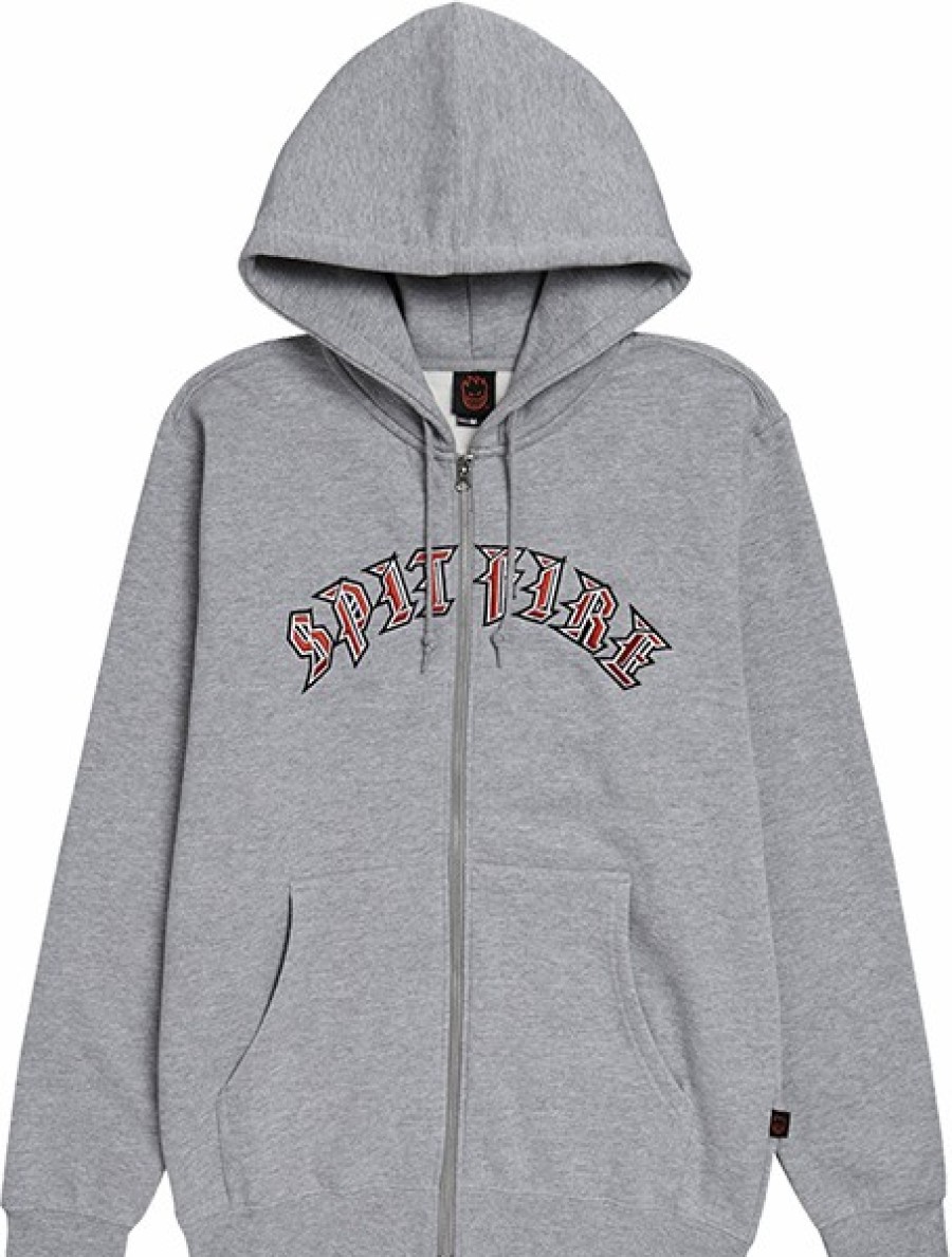 Clothing & Accessories Spitfire | Sf Old E Emb Zip Hd/Swt M-Grey Heather/Red/Wht