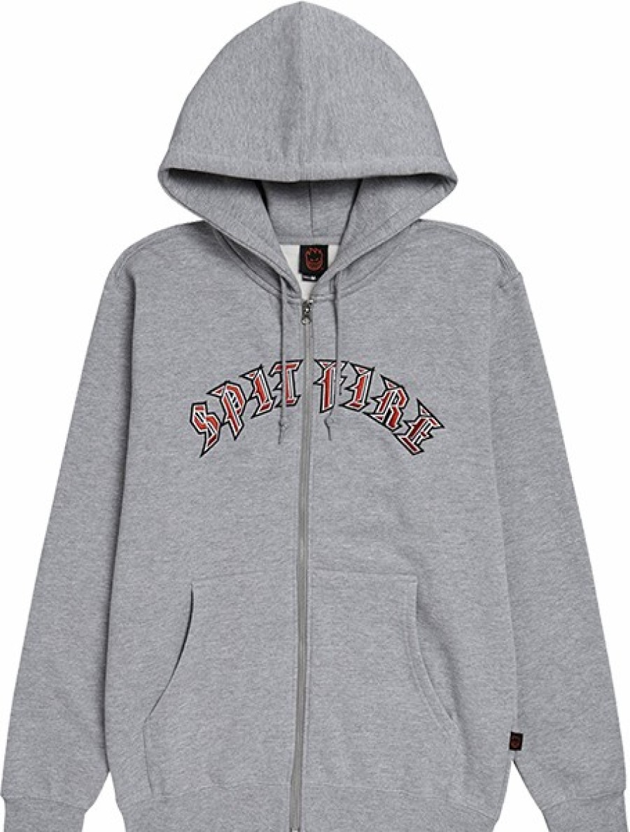 Clothing & Accessories Spitfire | Sf Old E Emb Zip Hd/Swt Xl-Grey Heather/Red/Wht